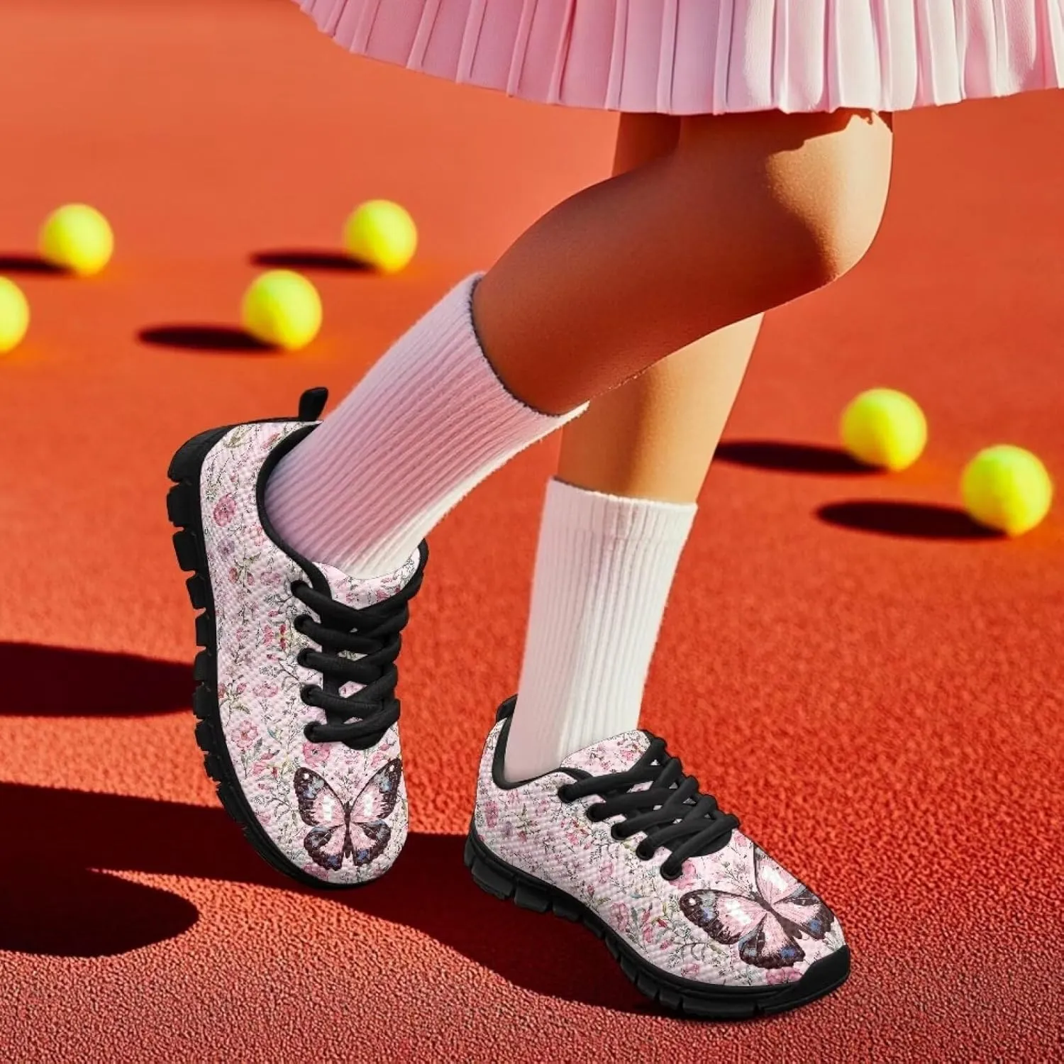 Kids Butterfly Sneaker Soft Footwear Anti-Skip Breathable Lace Up Tennis Shoes for Litter Kids Lightweight Running Shoes for Big Kid US 11-5