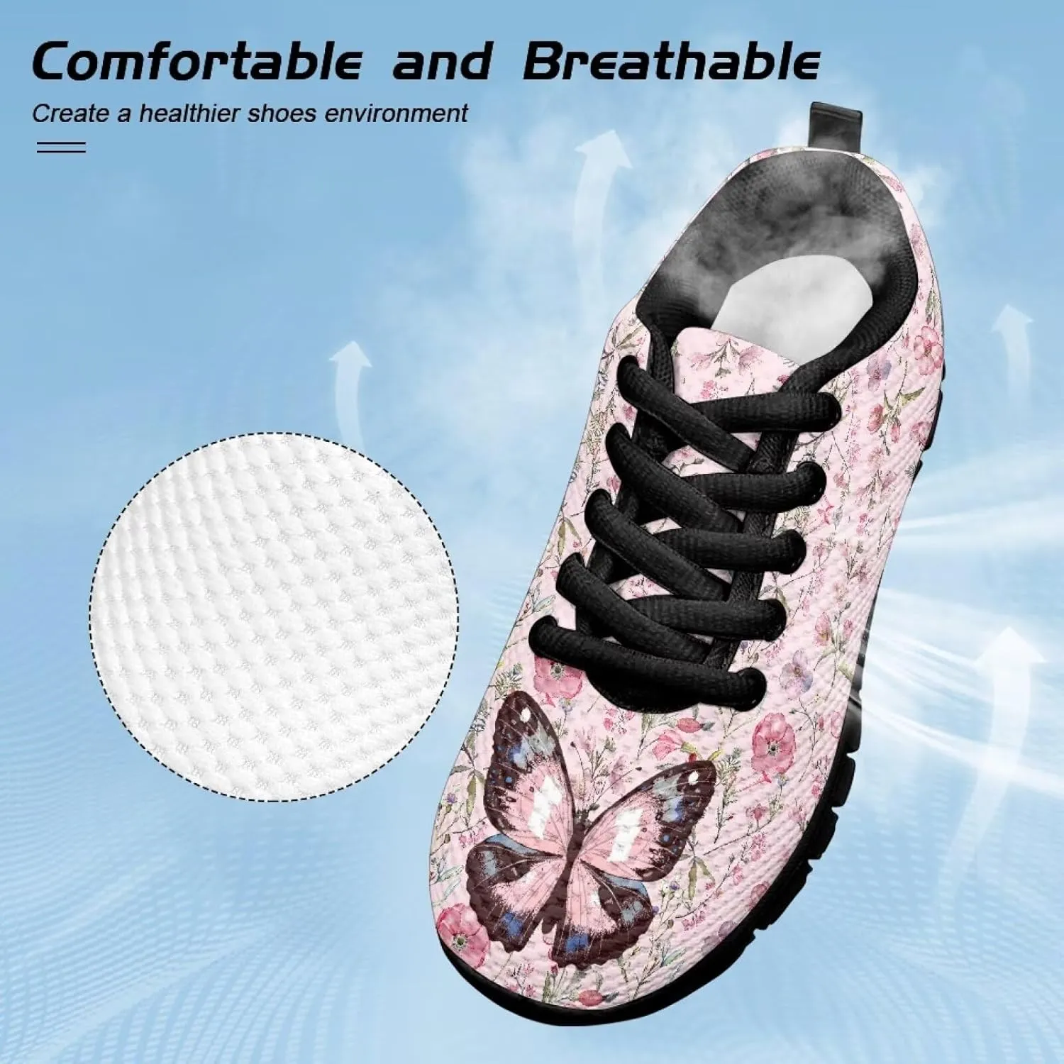 Kids Butterfly Sneaker Soft Footwear Anti-Skip Breathable Lace Up Tennis Shoes for Litter Kids Lightweight Running Shoes for Big Kid US 11-5