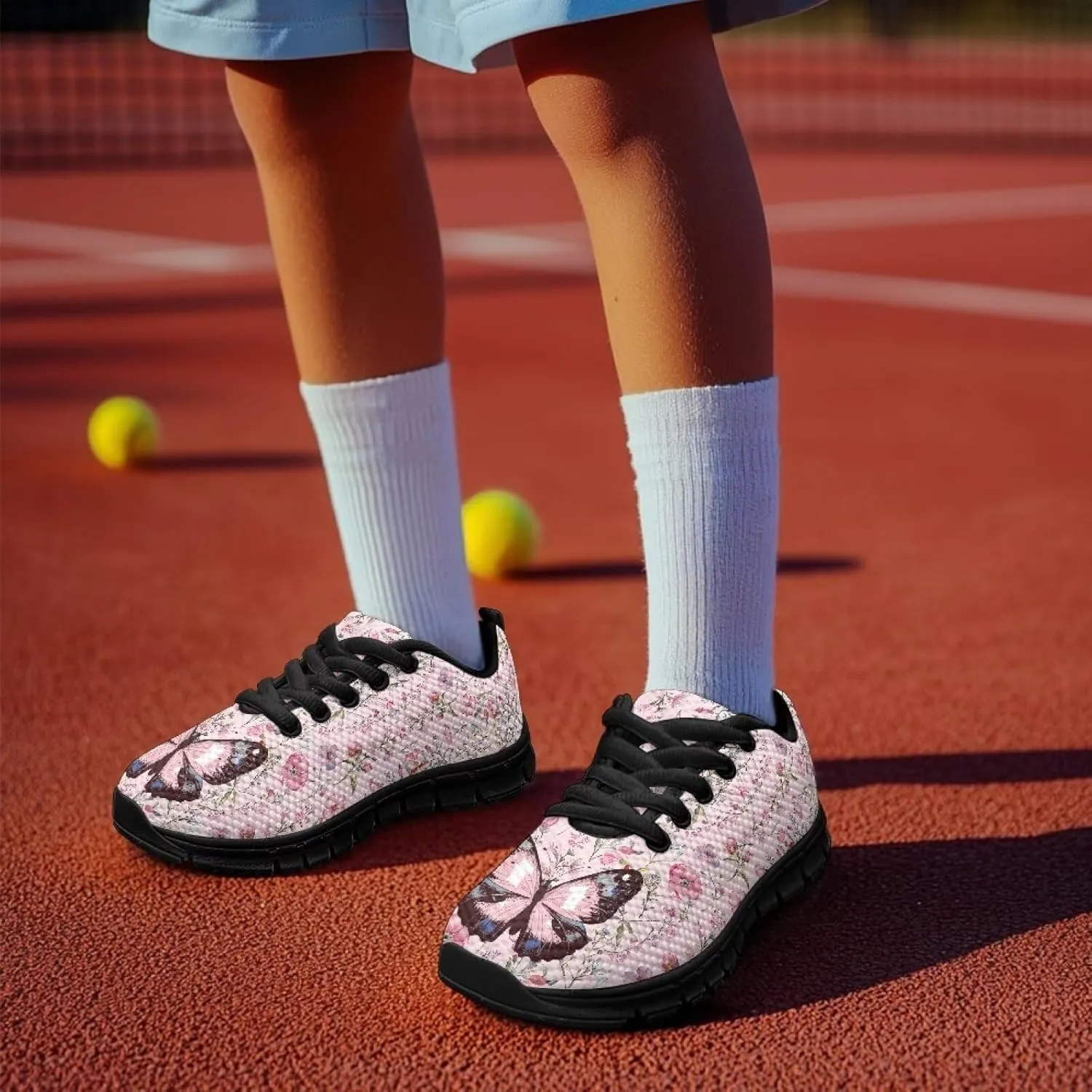 Kids Butterfly Sneaker Soft Footwear Anti-Skip Breathable Lace Up Tennis Shoes for Litter Kids Lightweight Running Shoes for Big Kid US 11-5