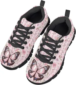 Kids Butterfly Sneaker Soft Footwear Anti-Skip Breathable Lace Up Tennis Shoes for Litter Kids Lightweight Running Shoes for Big Kid US 11-5