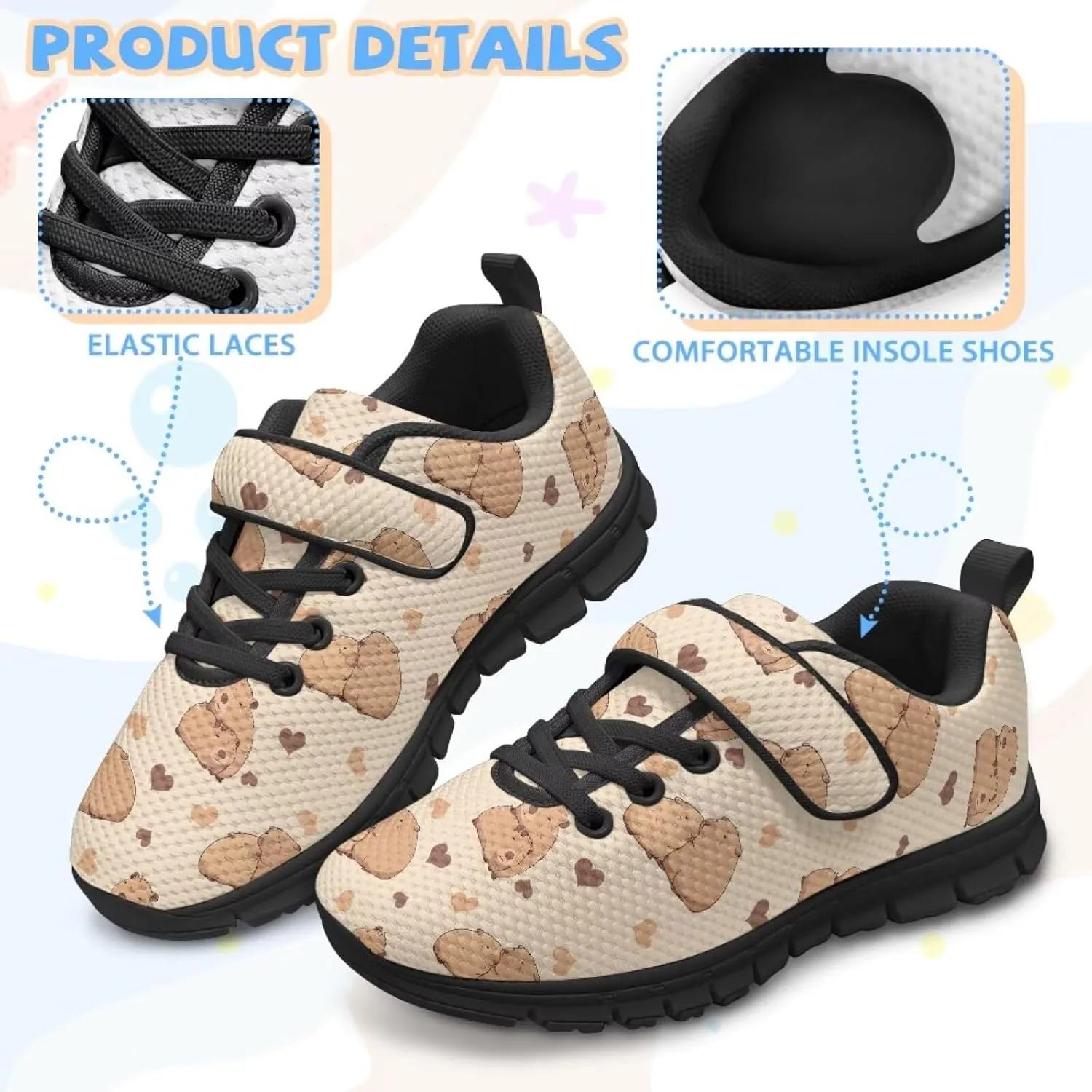 Kids Cute Sneakers for Girls School Single Buckle Sports Shoes Breathable Lightweight Walking Running Shoes
