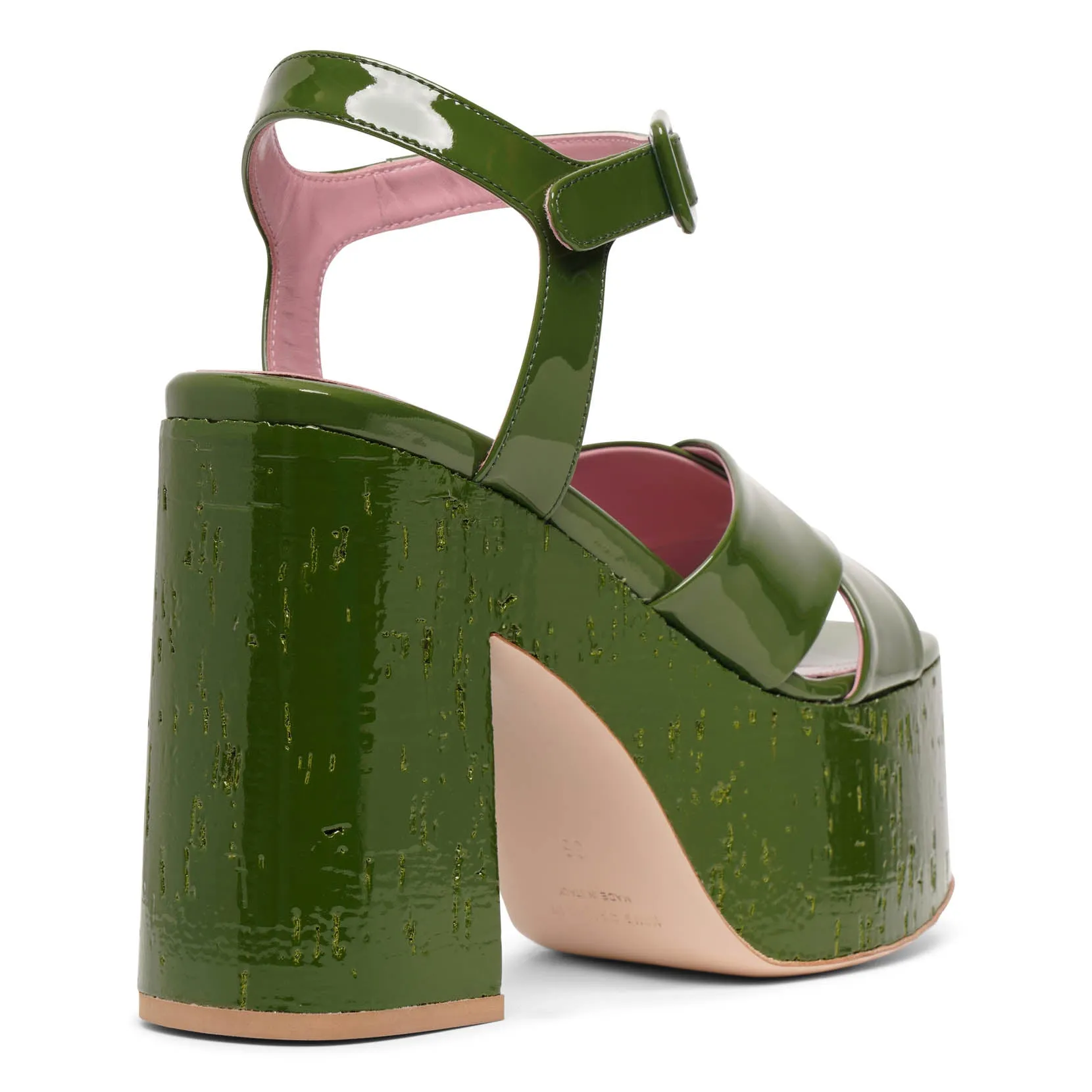 Lacquer Doll dark green patent platform sandals