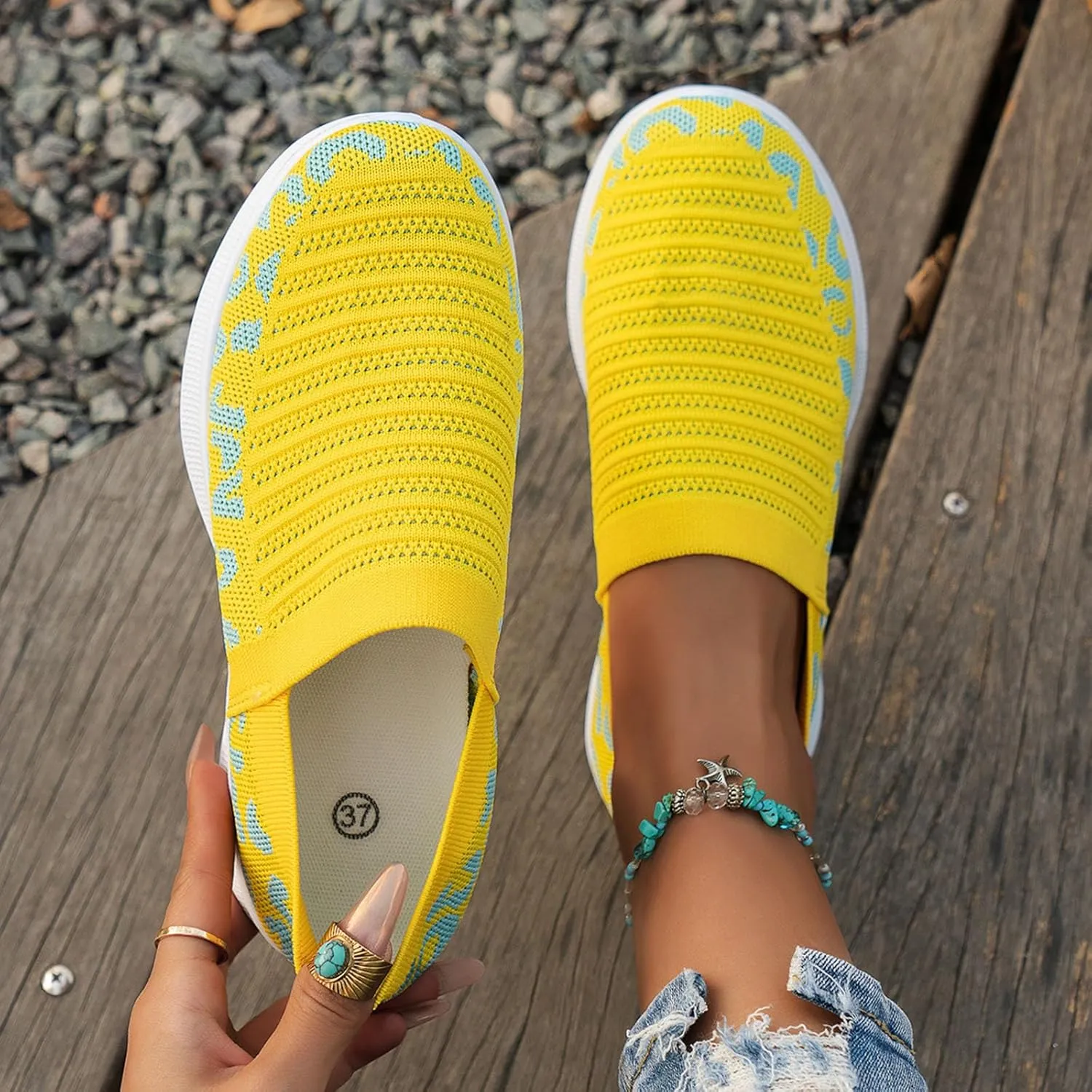 Ladies Fashion Leopard Print Color Block Breathable Mesh Knitted Flat Bottomed Casual Sports Shoes Sneaker Women Shoes