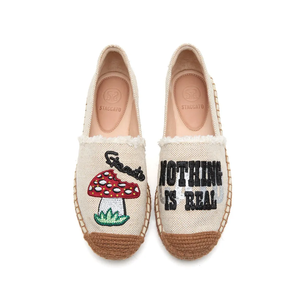 Linen Slogen Embroidery Espadrilles