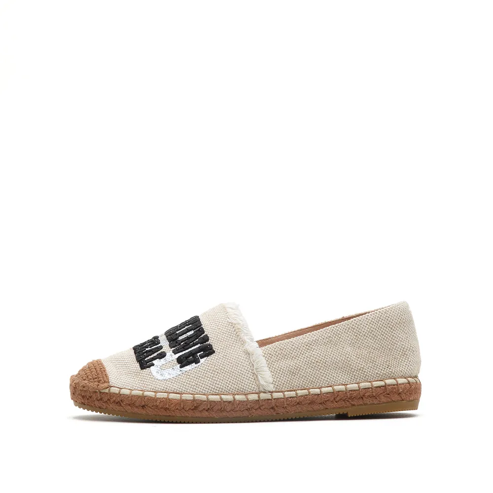 Linen Slogen Embroidery Espadrilles