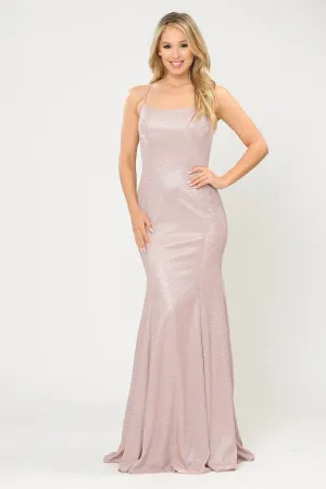 Long Glitter Mermaid Dress with Open Back by Poly USA 8666