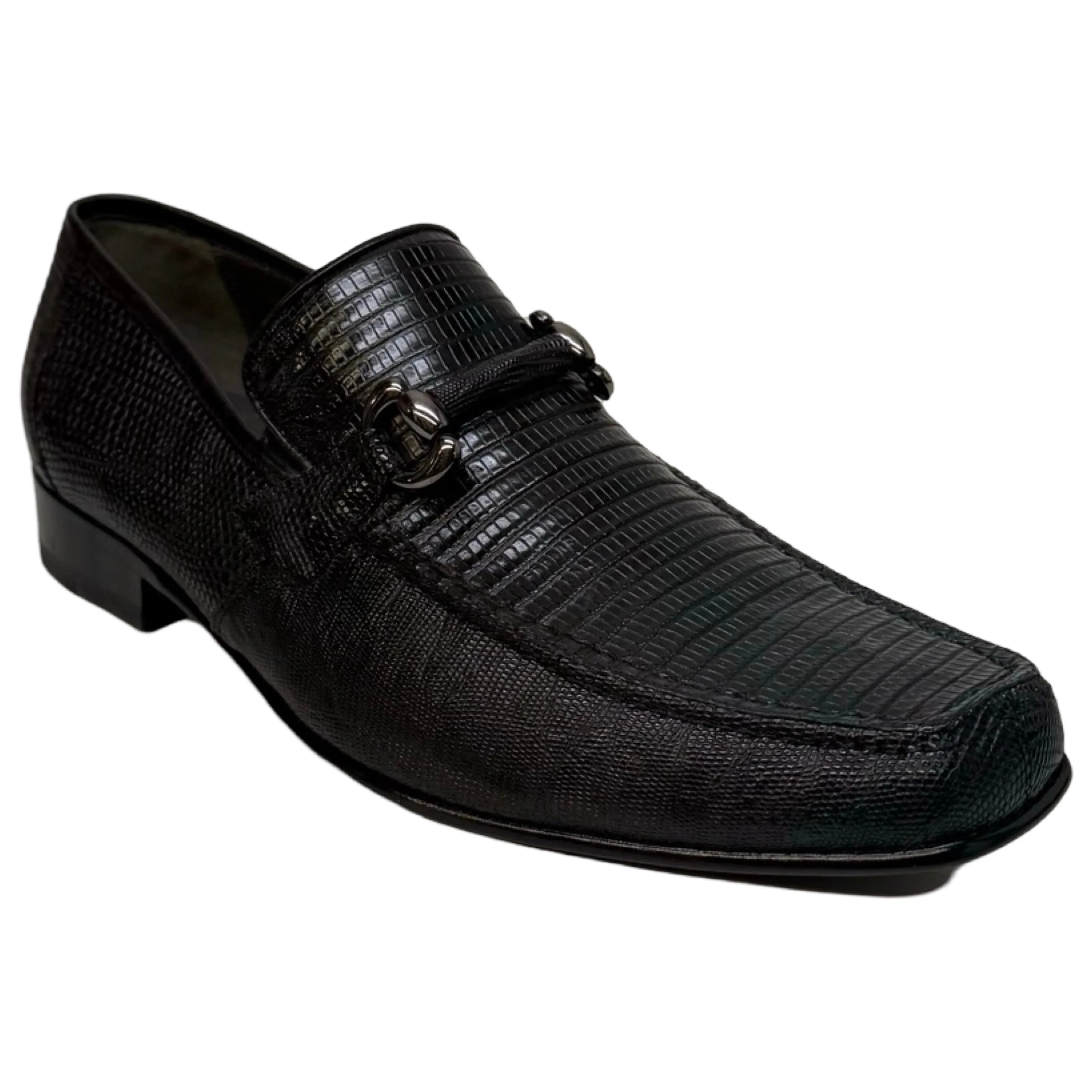 Los Altos Black All Over Lizard Bit Dress Loafers