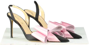 Mach & Mach Black and Pink Crystal Bow Slingback Heels EU 40 UK 7