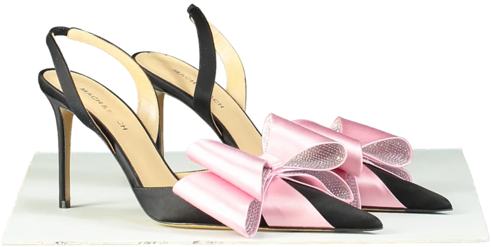 Mach & Mach Black and Pink Crystal Bow Slingback Heels EU 40 UK 7