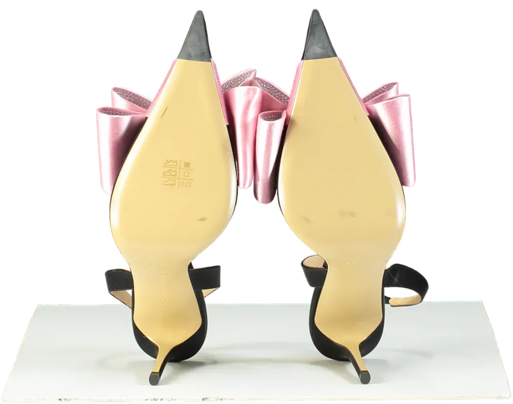 Mach & Mach Black and Pink Crystal Bow Slingback Heels EU 40 UK 7