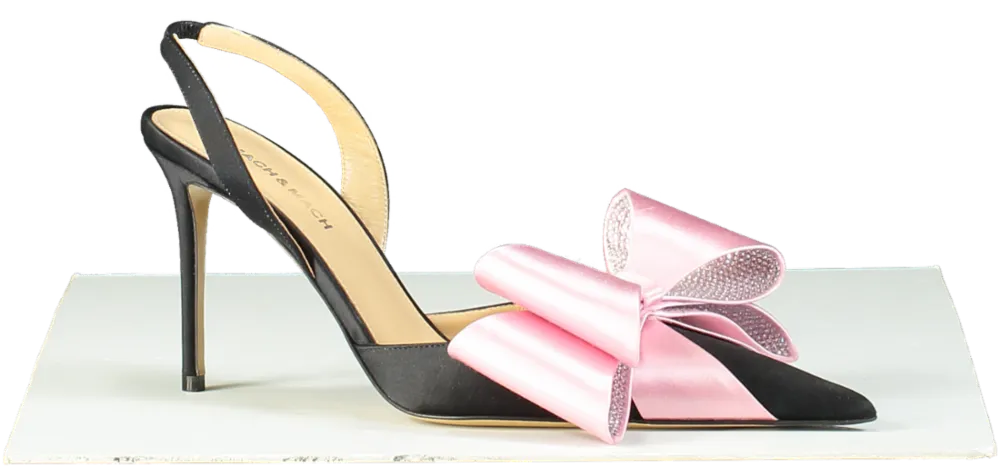 Mach & Mach Black and Pink Crystal Bow Slingback Heels EU 40 UK 7