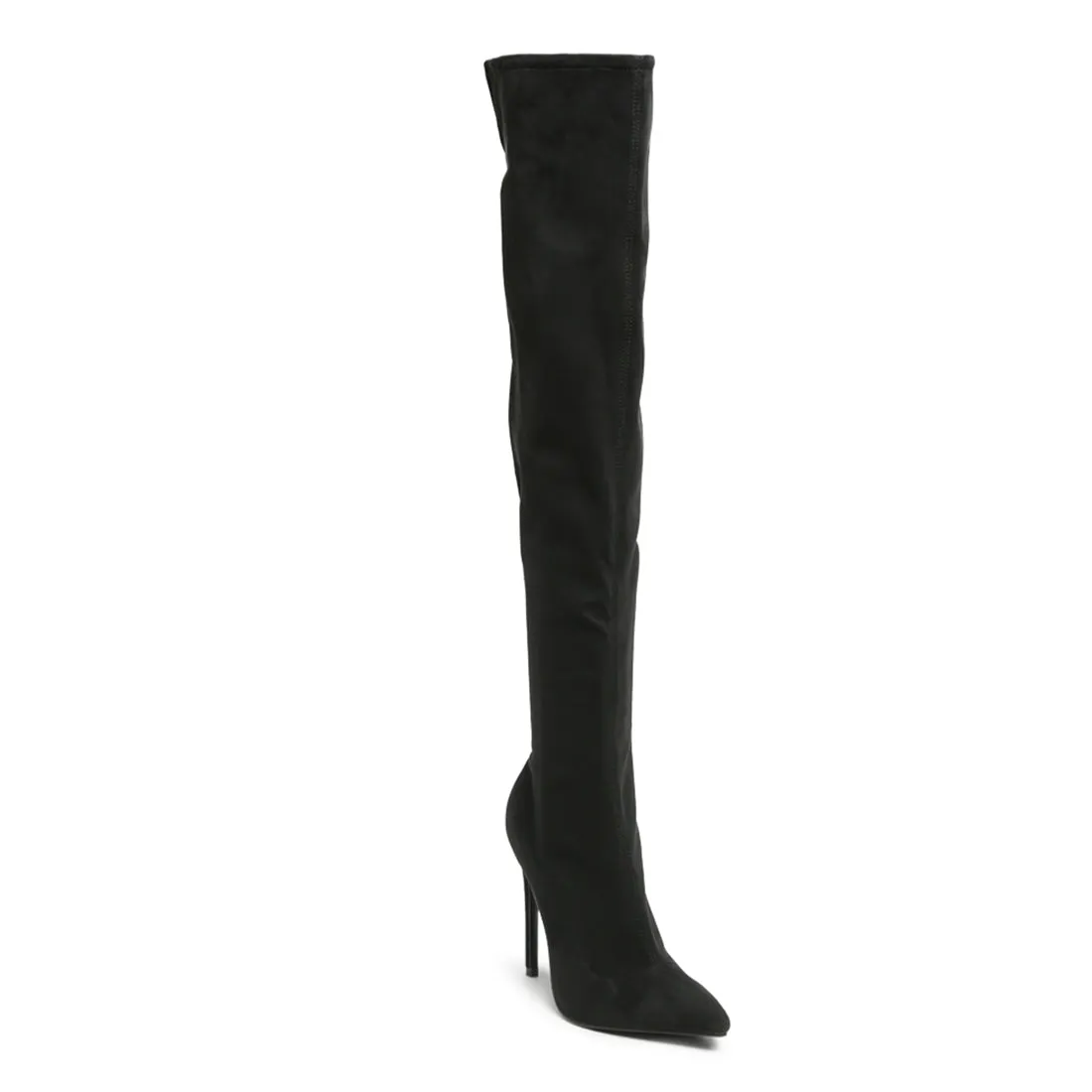 Madmam Stretch High Heel Velvet Boot in Black