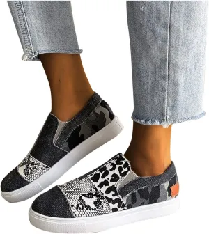 Masbird Sneakers for Women Canvas Shoes Round Toe Platform Casual Slip-On Color Blocking Loafers Running Shoes Black