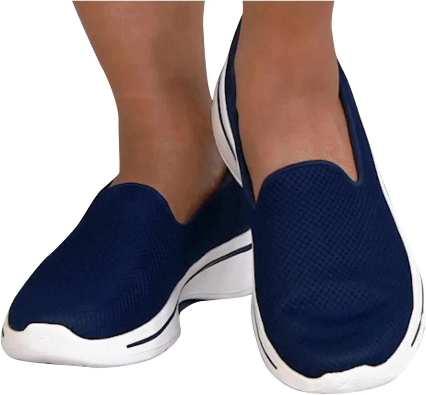 Masbird Sneakers for Women Round Toe Mesh Breathable Slip-On Runing Shoes Outside Comfy Fashion Casual Flat Tennis Shoes Blue
