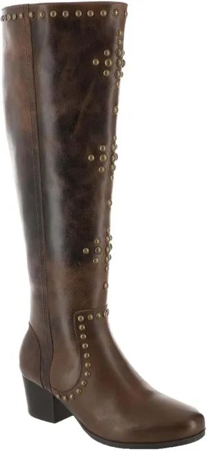 Masseys Women's Fortune Studded Knee High Dress Boot, 8 M (Medium), Brown Distressed