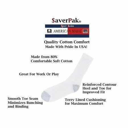 MDR American Made Athletic White Athletic Crew Socks Cotton 1 Dozen