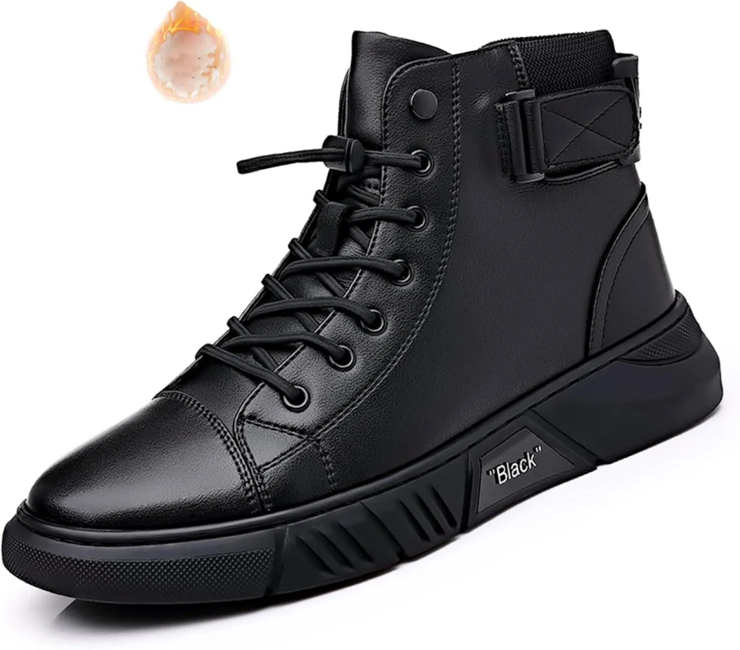Men Casual Ltalian High-top Real Leather Boots Round Toe Side Zipper Fur Lined Warm Black Chukka Ankle Booties Shock-absorbing Softsole Business Shoe