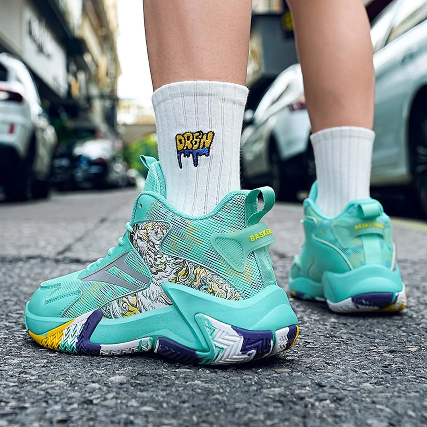 Men's Basketball Shoes High Top Sneakers Fashion Comfortable Street Casual Walking Shoes Non-Slip Training Running Shoes Breathable Fitness Sports Tennis Shoes