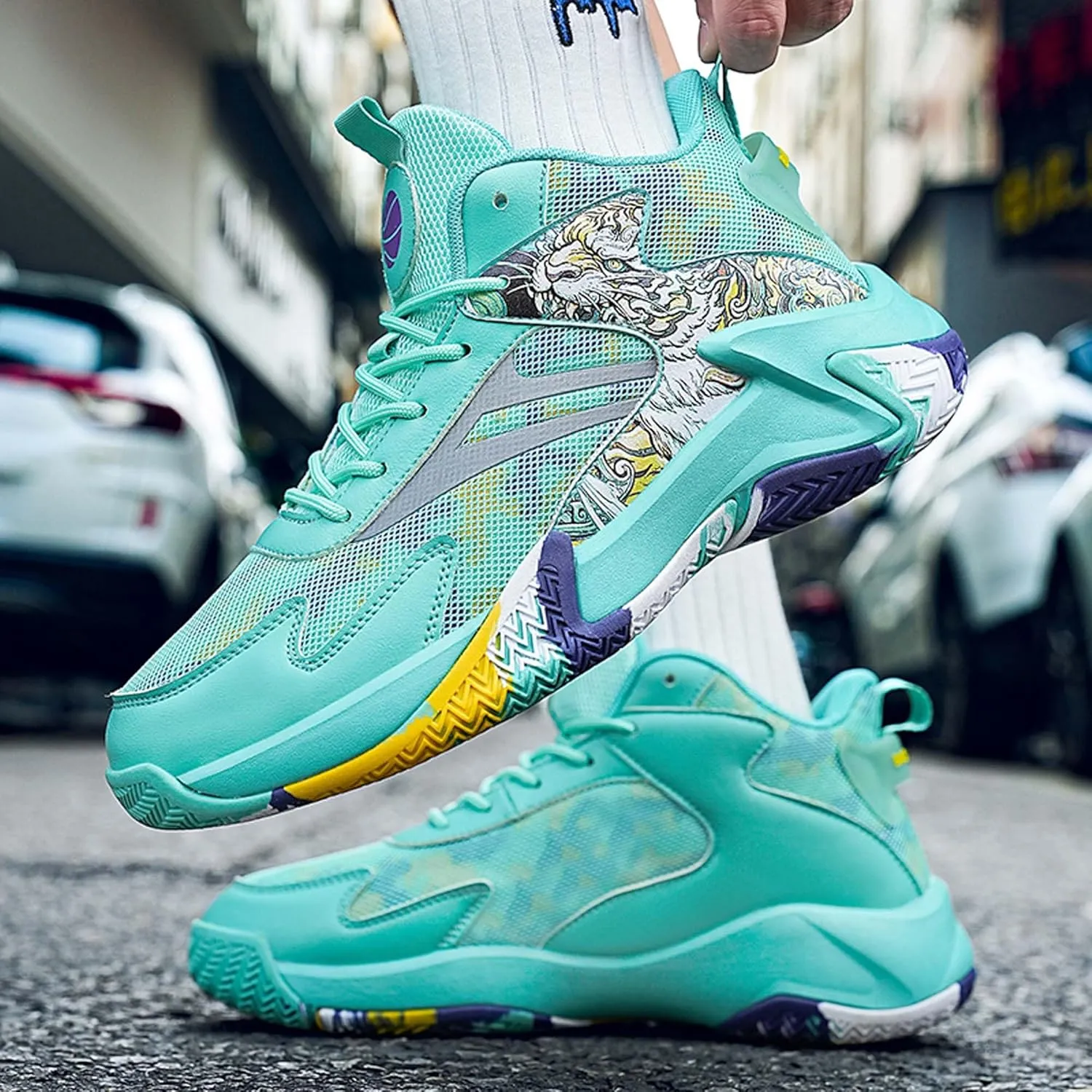 Men's Basketball Shoes High Top Sneakers Fashion Comfortable Street Casual Walking Shoes Non-Slip Training Running Shoes Breathable Fitness Sports Tennis Shoes