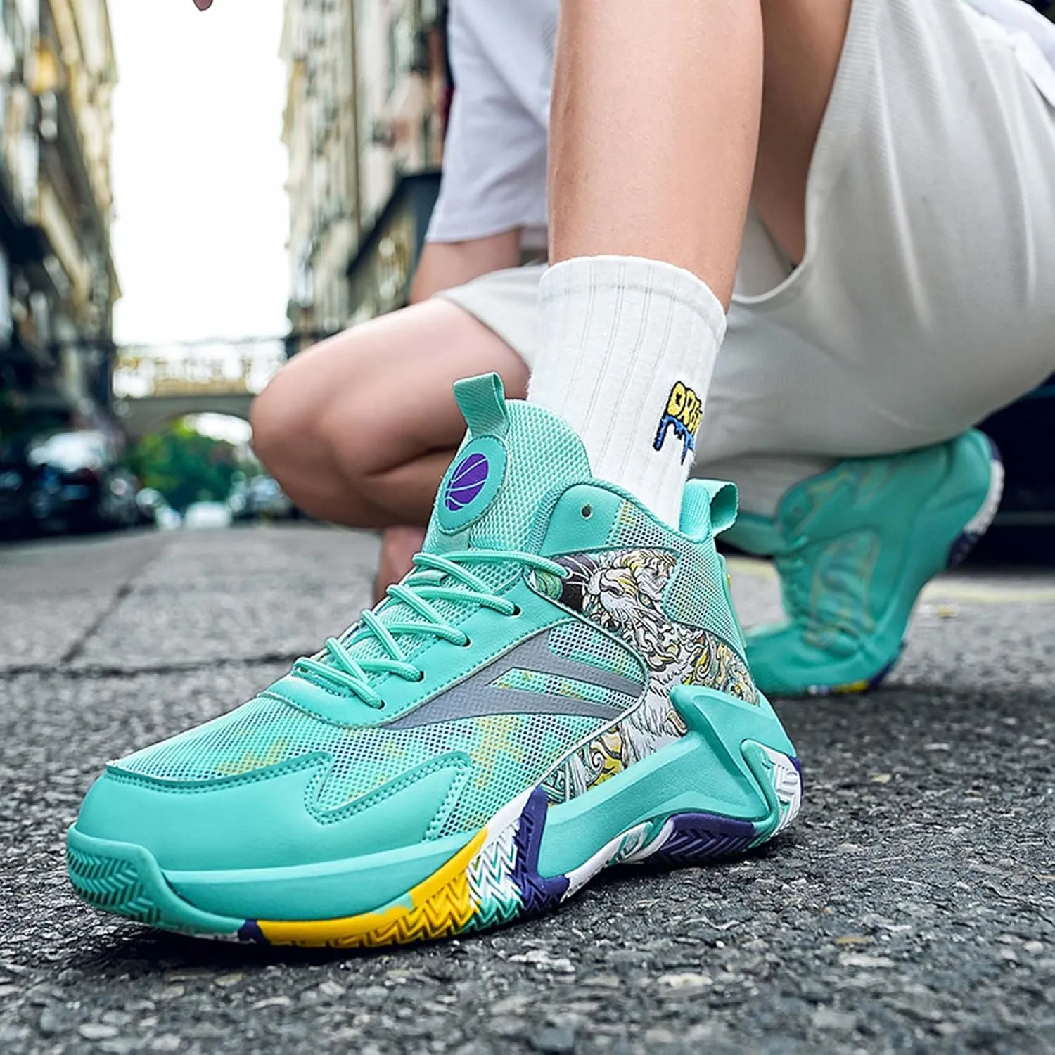 Men's Basketball Shoes High Top Sneakers Fashion Comfortable Street Casual Walking Shoes Non-Slip Training Running Shoes Breathable Fitness Sports Tennis Shoes