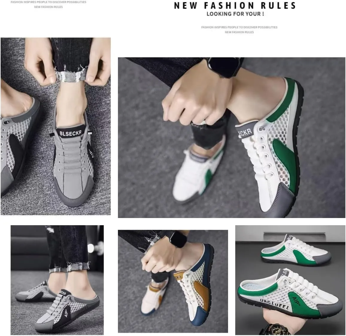 Men's Breathable Mule Sneakers 2025-Slip On Casual Shoes for Spring Summer, Lightweight Sports Loafers with Low Top Design