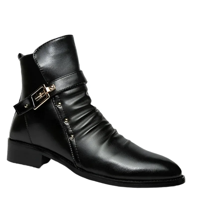 Men's Elegant Chelsea Boots - Leather Slip-On Ankle Shoes for Autumn/Winter, Pointed Toe Dress Formal Boots