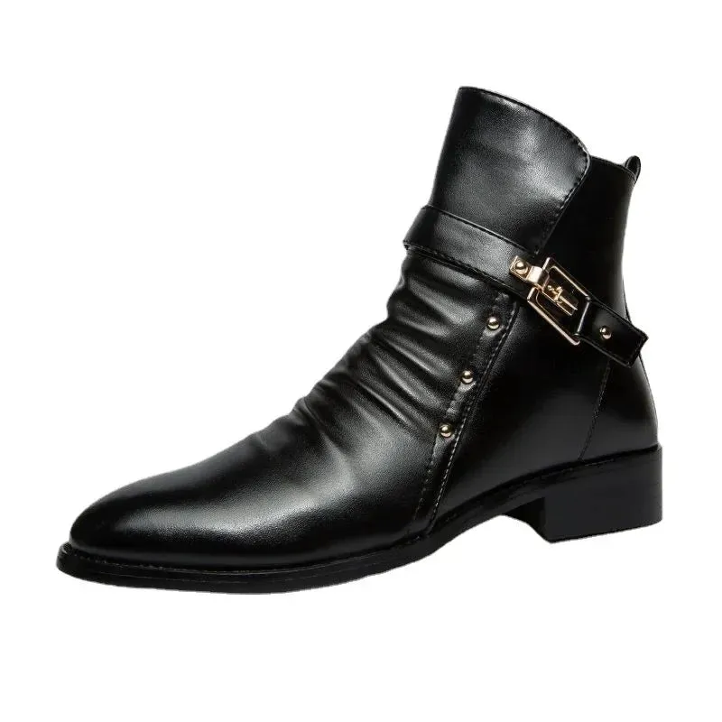 Men's Elegant Chelsea Boots - Leather Slip-On Ankle Shoes for Autumn/Winter, Pointed Toe Dress Formal Boots