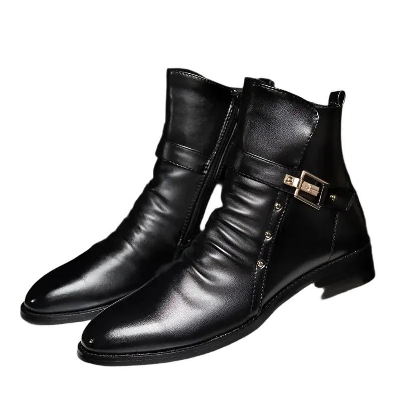 Men's Elegant Chelsea Boots - Leather Slip-On Ankle Shoes for Autumn/Winter, Pointed Toe Dress Formal Boots