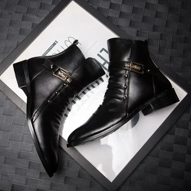 Men's Elegant Chelsea Boots - Leather Slip-On Ankle Shoes for Autumn/Winter, Pointed Toe Dress Formal Boots