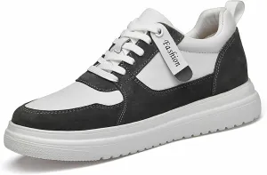 Men'S Genuine Leather Increase Height Casual Sneakers,Round-Toe Soft-Soled Slip-On Platform Sneakers,Outdoor Non-Slip Shock-Absorbing Running Sports Shoes