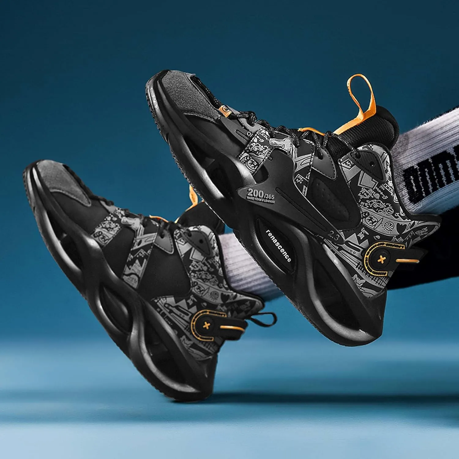 Mens High Top Lace Up Casual Sports Shoes Anti Slip and Wear Resistant Rubber Soles Basketball Shoes High Elasticity Running Shoes Lightweight Carrying Tennis Sports Shoes Breathable Badminton Shoes
