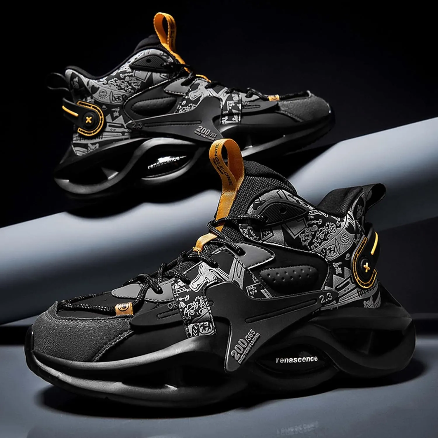 Mens High Top Lace Up Casual Sports Shoes Anti Slip and Wear Resistant Rubber Soles Basketball Shoes High Elasticity Running Shoes Lightweight Carrying Tennis Sports Shoes Breathable Badminton Shoes