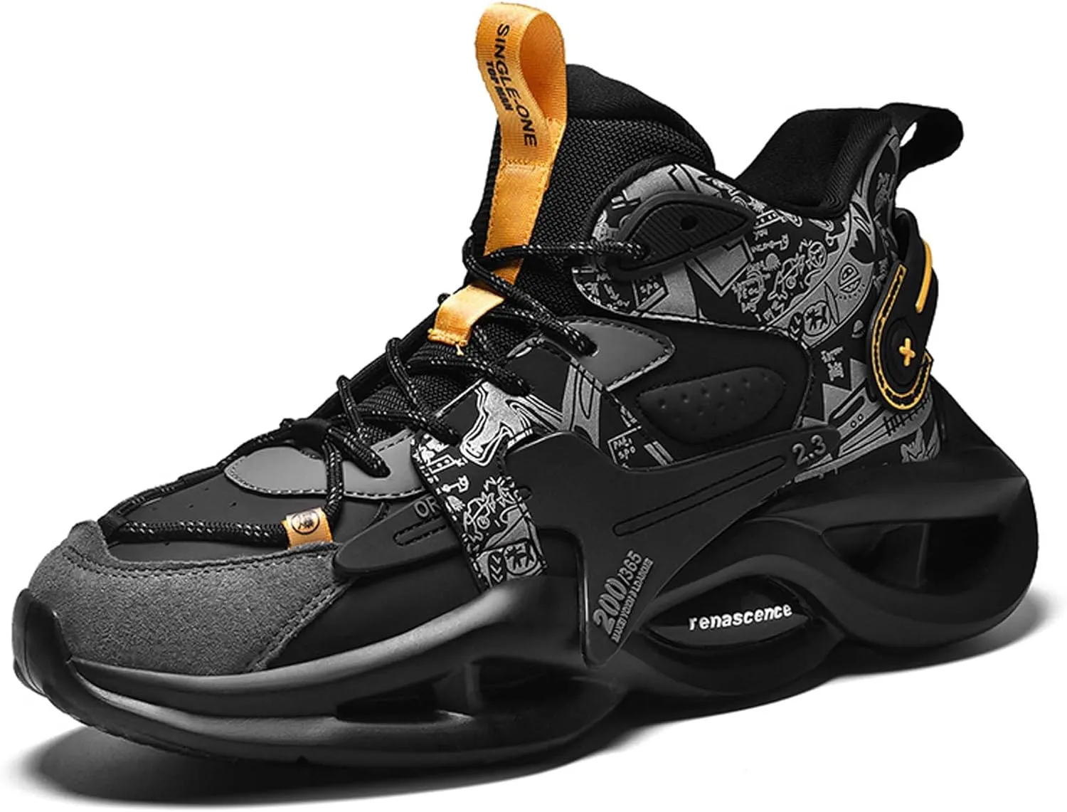 Mens High Top Lace Up Casual Sports Shoes Anti Slip and Wear Resistant Rubber Soles Basketball Shoes High Elasticity Running Shoes Lightweight Carrying Tennis Sports Shoes Breathable Badminton Shoes
