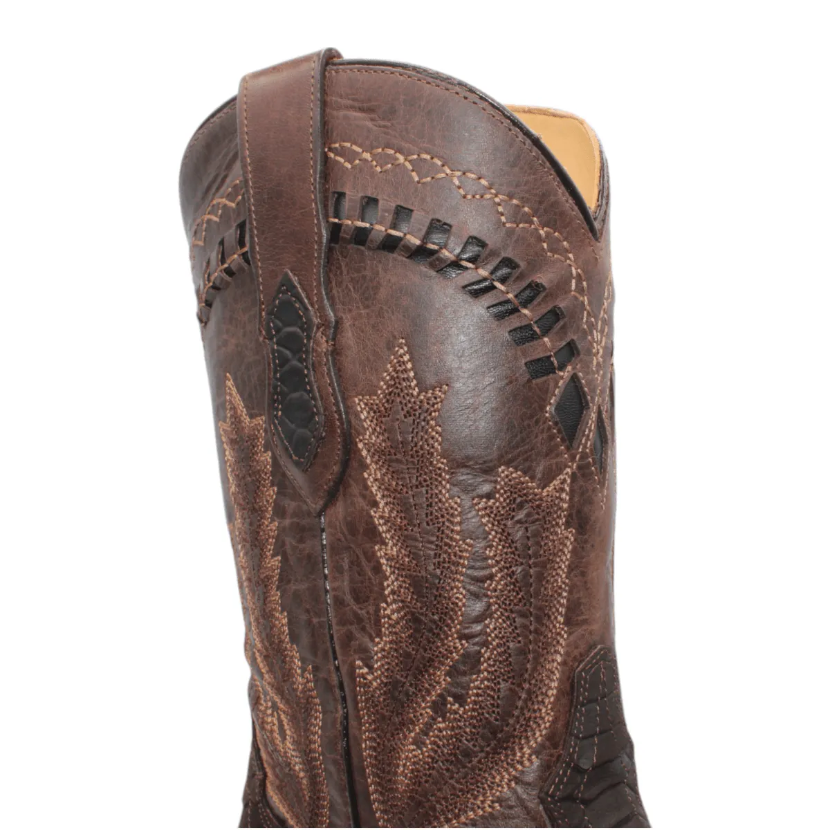 Men's Python Print Square Toe Boots - Chocolate