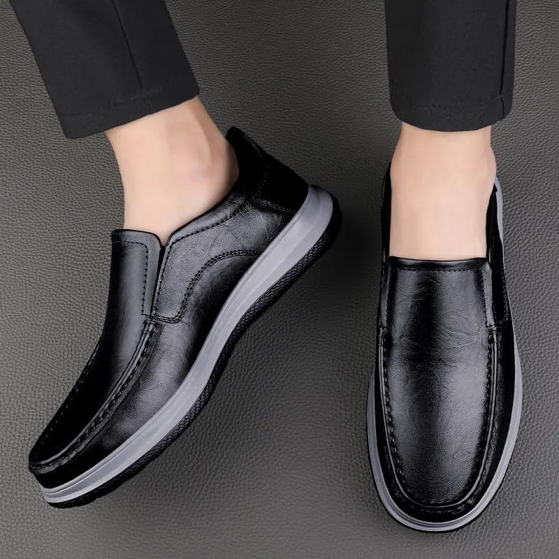 Men's Slip-on Shoes Soft-Soled Round-Toe Casual Shoes Height-Increasing wear-Resistant Low-top Breathable Shock-Absorbing Shoes for Men(D,6.5)