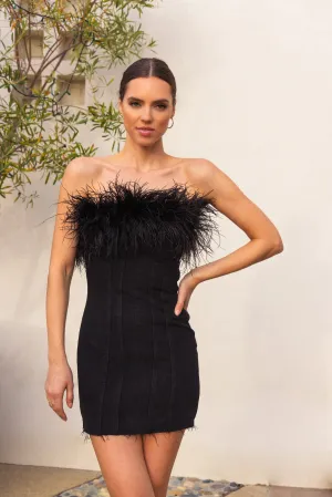 Moda Mia denim feather mini dress in Black