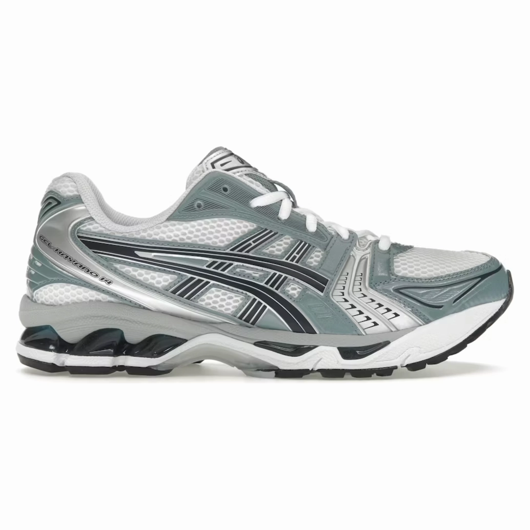 anti - fatigue sole running footgear ASICS Gel-Kayano 14 White Fjord Grey