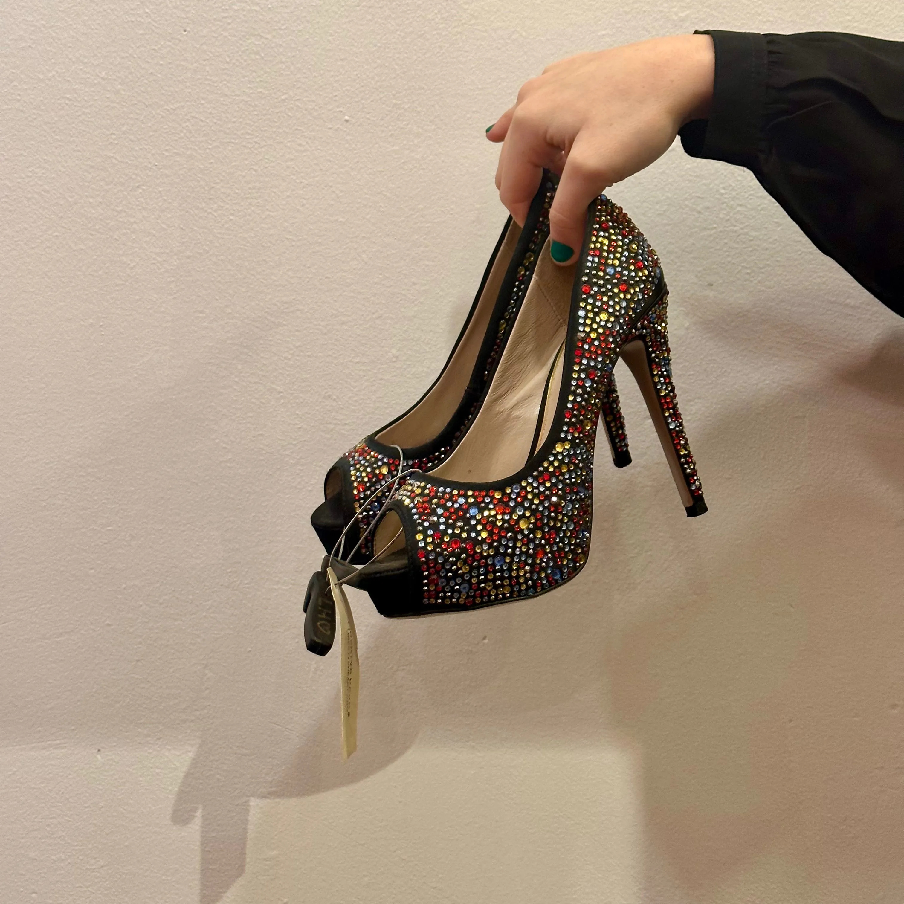 Multicolour Rhinestone Peep Toe Pumps