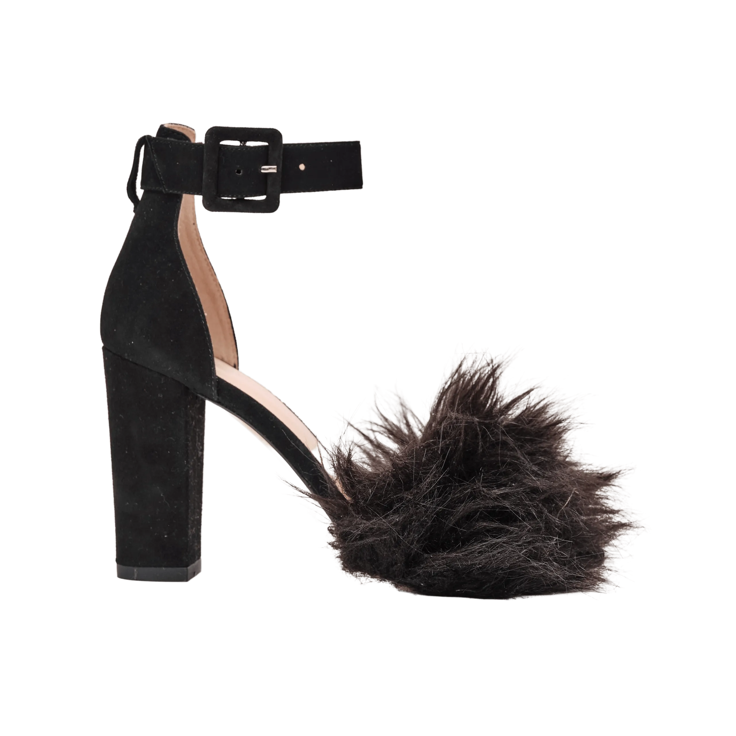 Naomi Block Heel Pumps with Faux Fur in Black
