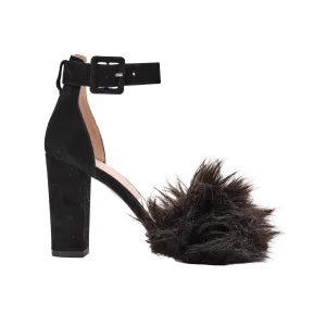Naomi Block Heel Pumps with Faux Fur in Black