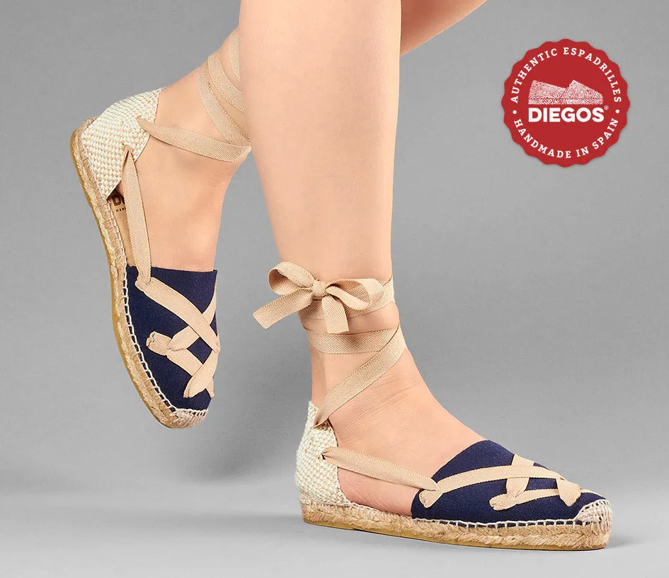 Navy blue flat Lola classic laces espadrilles