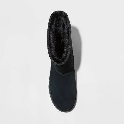 New - Universal Thread Women's Leather Faux Fur Mid Calf Shearling-Style Boots Suede