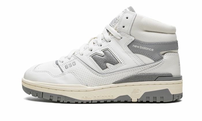 New Balance 650R Aim Leon Dore White Grey Cycling Gusseted Tongue
