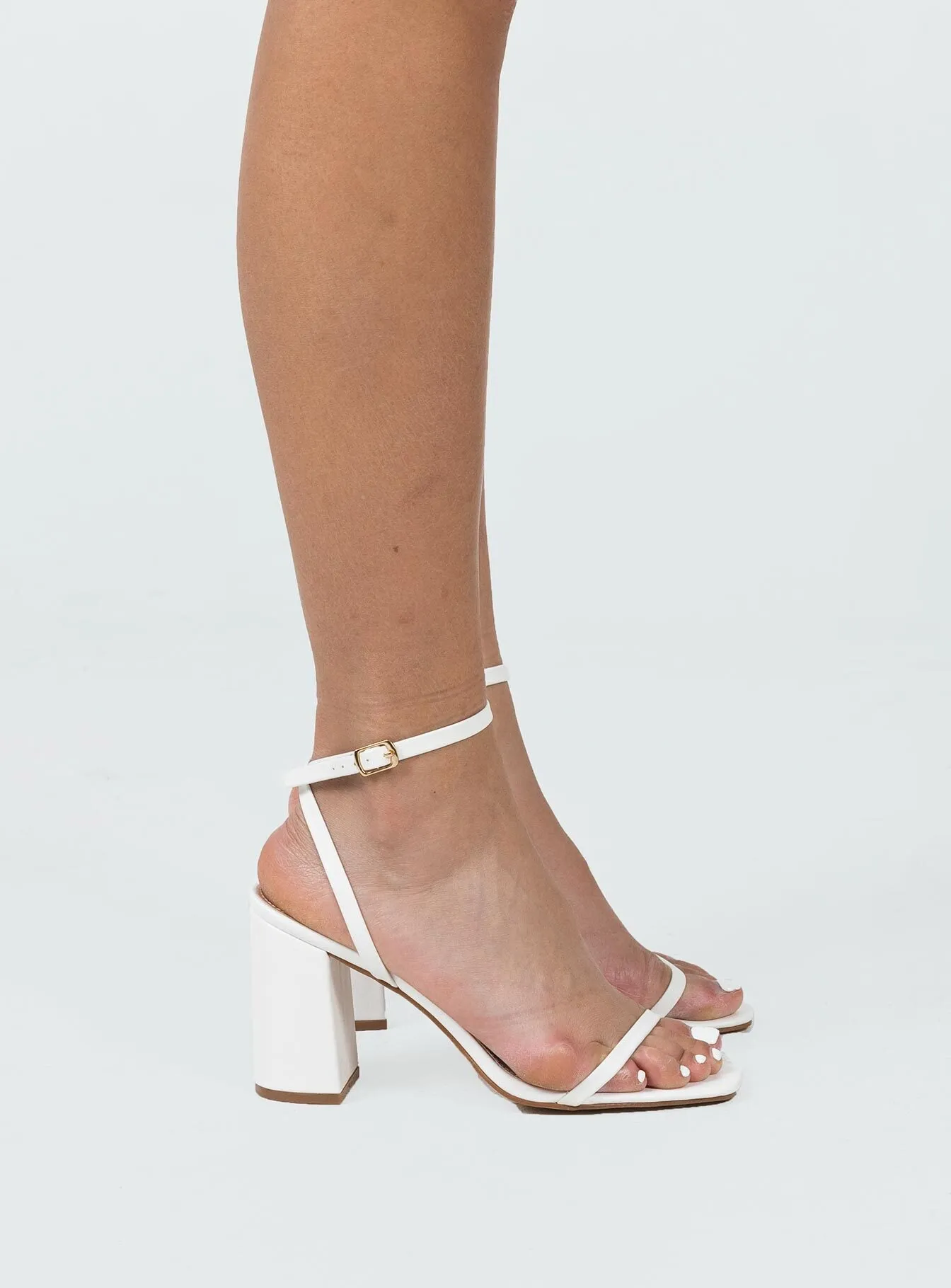 Nightfall Ankle Strap Block Heels Matte White