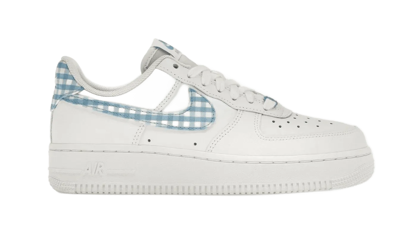 Nike Air Force 1 Low '07 Essential White University Blue Gingham Stitch Down Technique Rocker Sole Tech