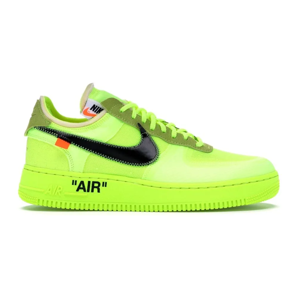 Nike Air Force 1 Low Off-White Volt running in a pedestrian path area shoes