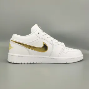 Nike Air Jordan 1 Low SE White/White/Metallic Gold Secure Lace Loops Rollbar Torsion Control