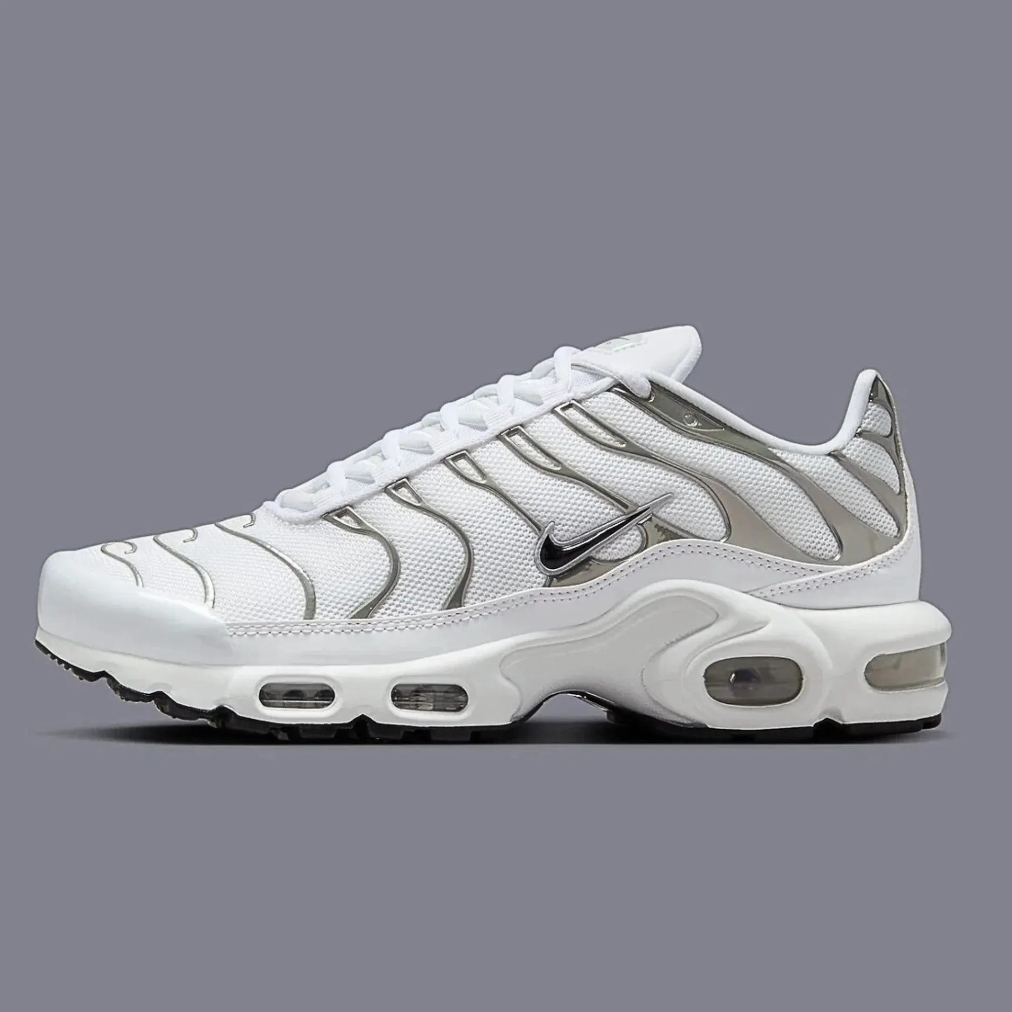 Nike Air Max Plus  White Chrome  Knit Weave Texture Statement Piece