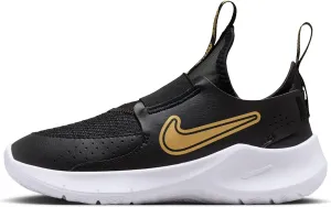 Nike Flex Runner 3 Little Kids' Shoes (FN1449-006, Black/White/Metallic Gold) Size 10.5