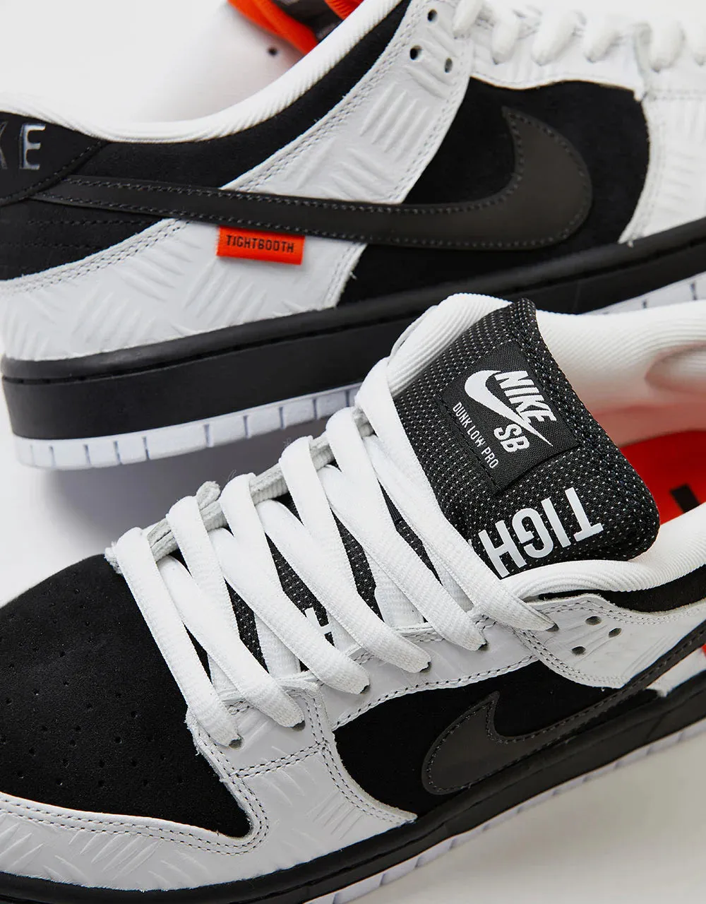 Ergonomic Heel Support Nike SB 'Tightbooth' Dunk Low QS Skate Shoes - White/Black-Safety Orange